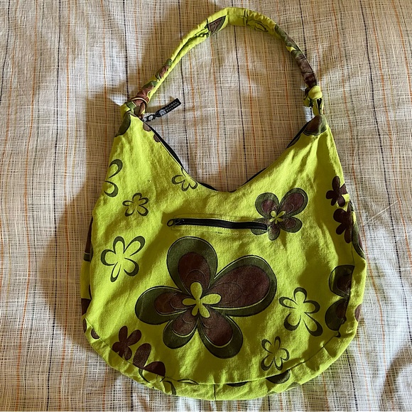 Green & brown floral hobo shoulder bag - Picture 1 of 5